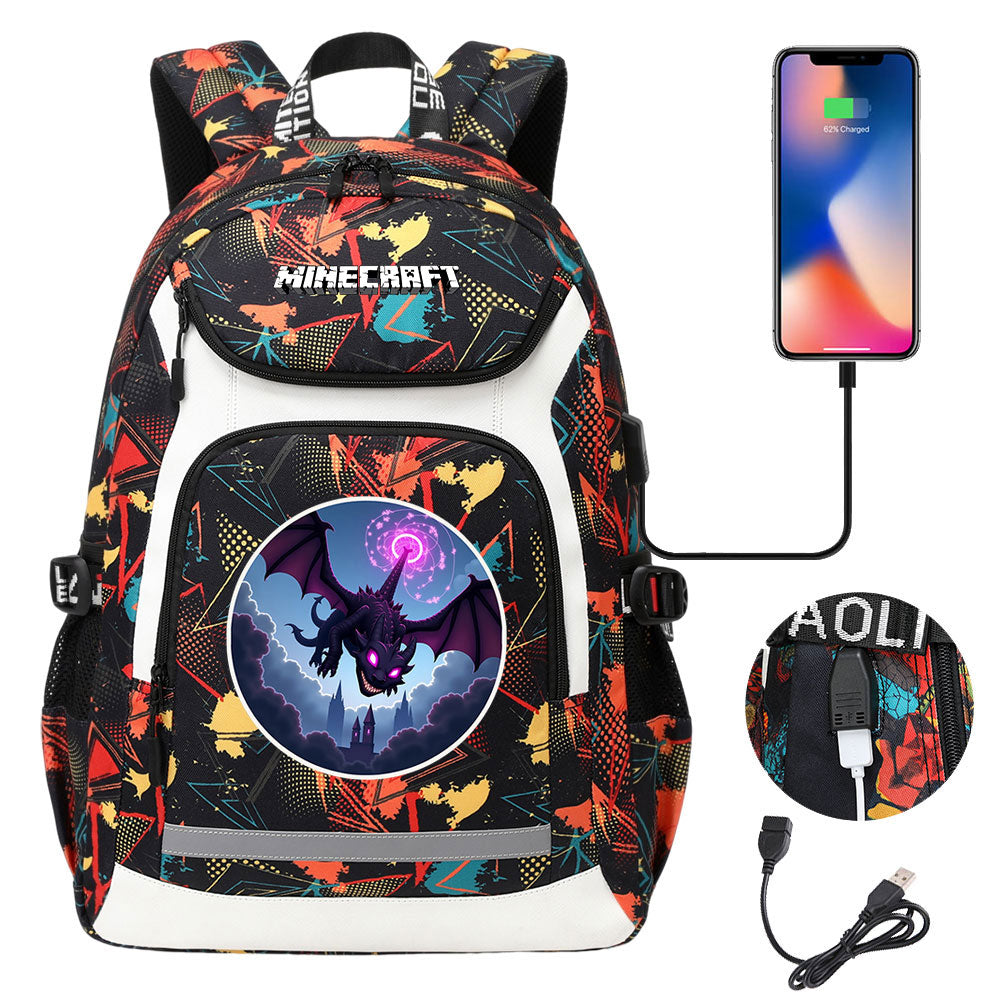 Minecraft Ender Dragon USB Charging Backpack School NoteBook Laptop Travel Bags