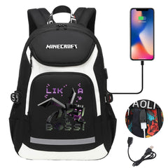 Minecraft Ender Dragon USB Charging Backpack School NoteBook Laptop Travel Bags