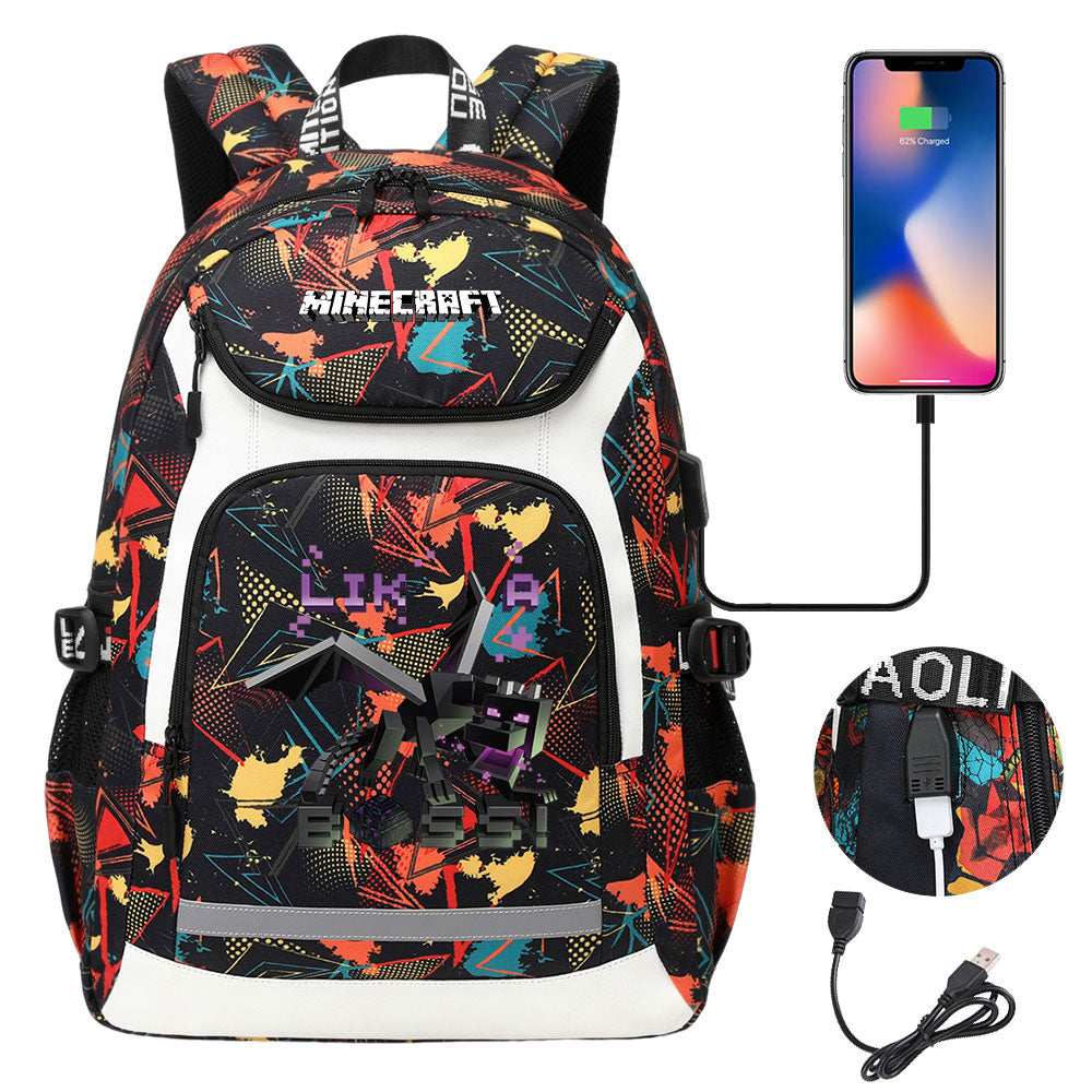 Minecraft Ender Dragon USB Charging Backpack School NoteBook Laptop Travel Bags