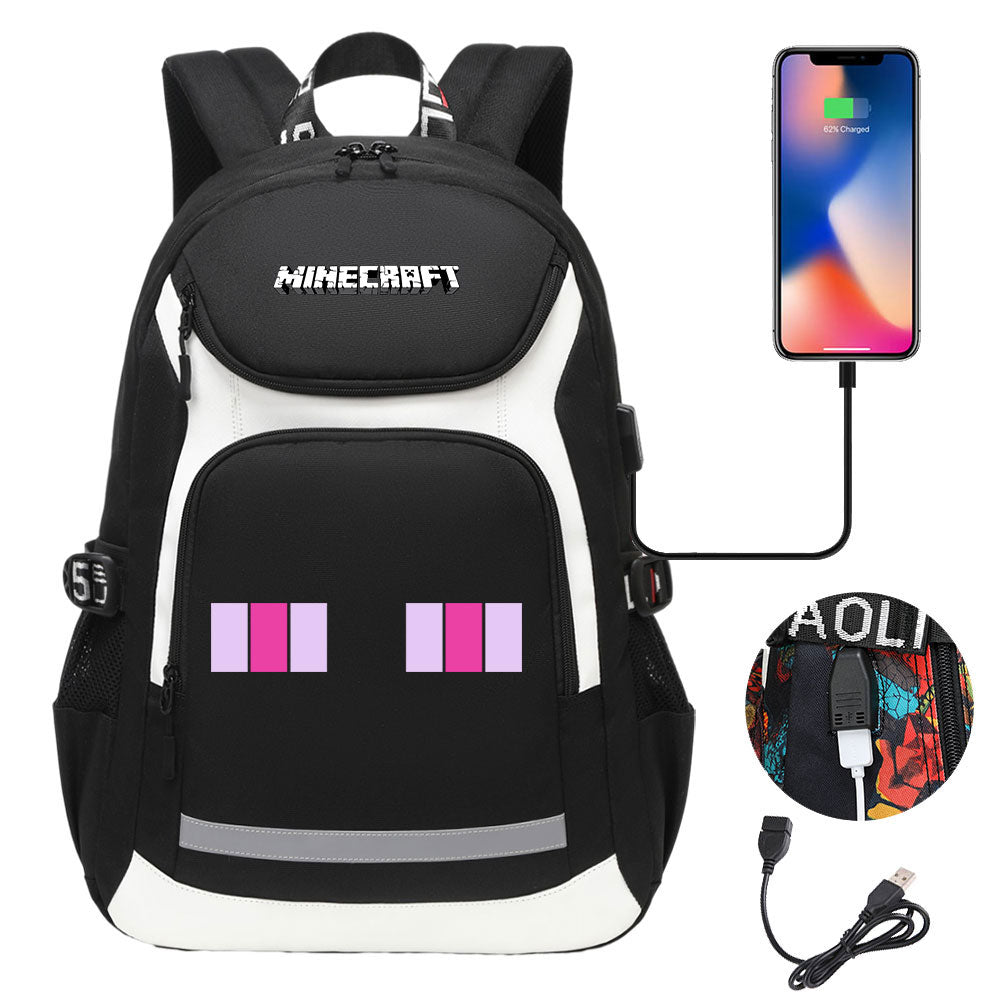 Minecraft Ender Dragon USB Charging Backpack School NoteBook Laptop Travel Bags