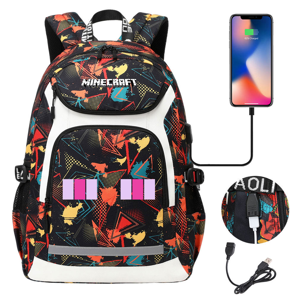 Minecraft Ender Dragon USB Charging Backpack School NoteBook Laptop Travel Bags