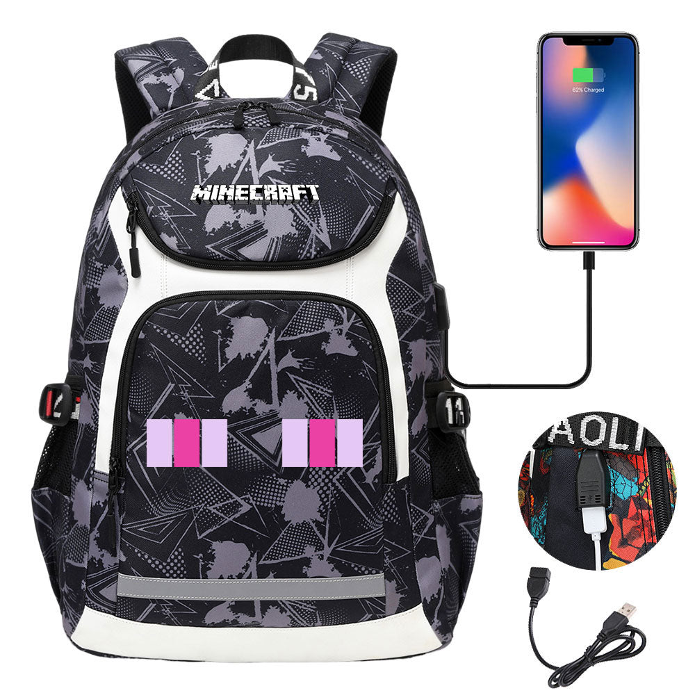Minecraft Ender Dragon USB Charging Backpack School NoteBook Laptop Travel Bags