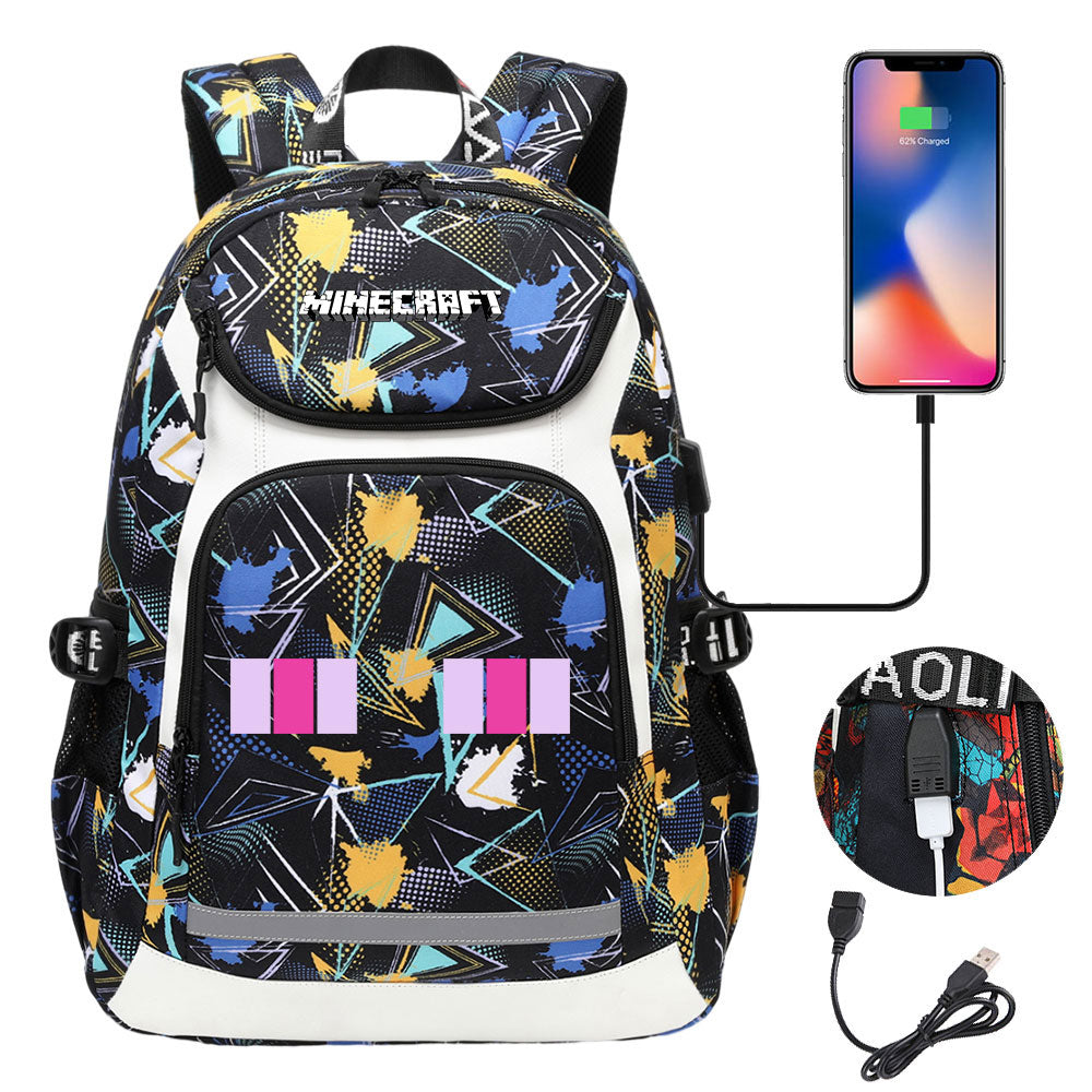 Minecraft Ender Dragon USB Charging Backpack School NoteBook Laptop Travel Bags