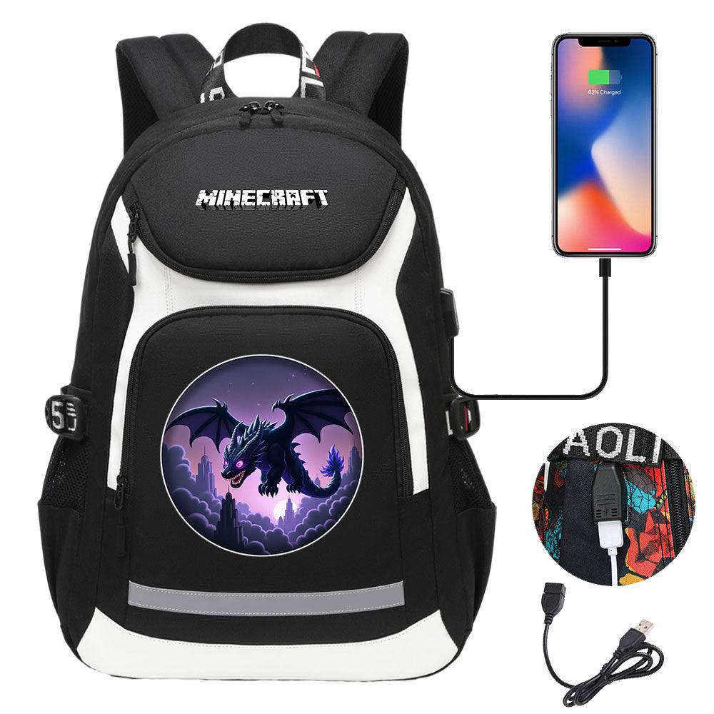 Minecraft Ender Dragon USB Charging Backpack School NoteBook Laptop Travel Bags