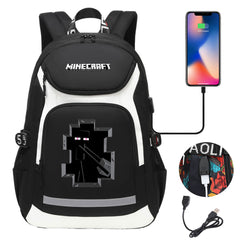 Minecraft Enderman USB Charging Backpack School NoteBook Laptop Travel Bags