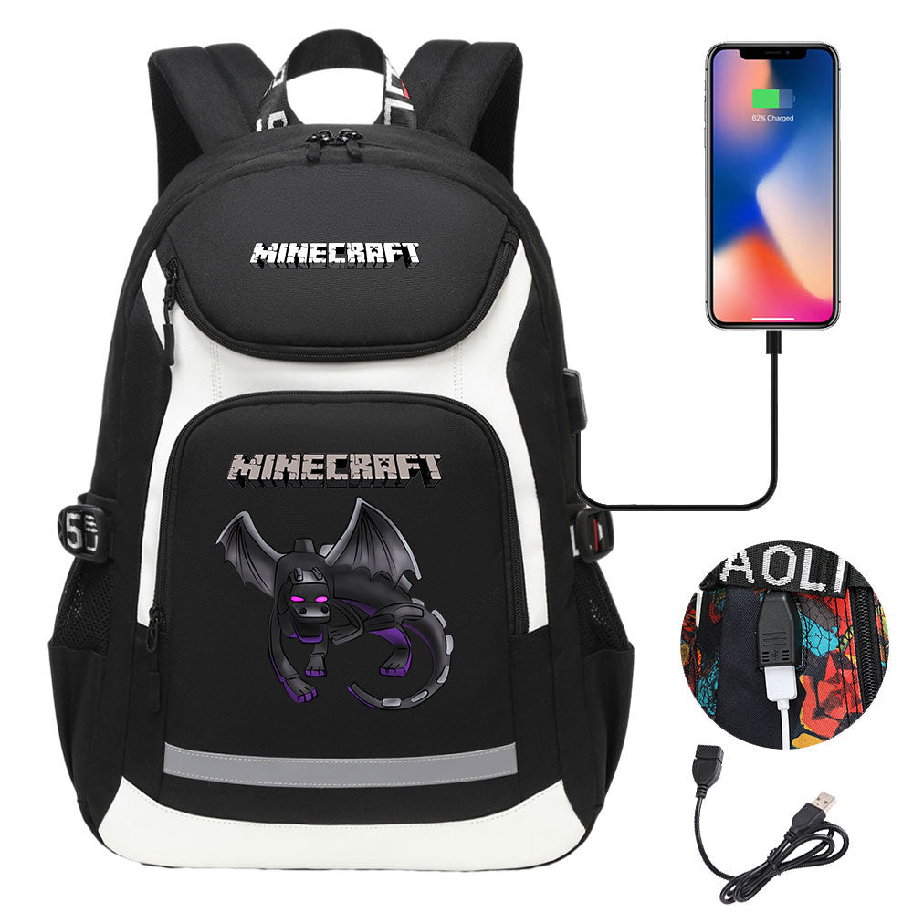 Minecraft Ender Dragon USB Charging Backpack School NoteBook Laptop Travel Bags