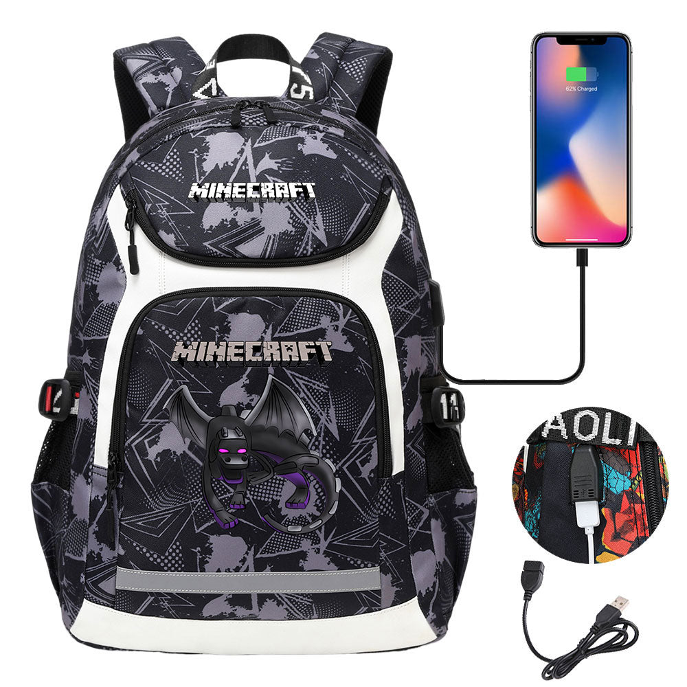 Minecraft Ender Dragon USB Charging Backpack School NoteBook Laptop Travel Bags