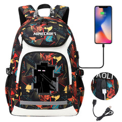 Minecraft Enderman USB Charging Backpack School NoteBook Laptop Travel Bags