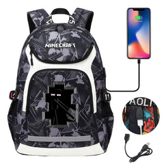 Minecraft Enderman USB Charging Backpack School NoteBook Laptop Travel Bags