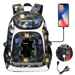 Minecraft Enderman USB Charging Backpack School NoteBook Laptop Travel Bags