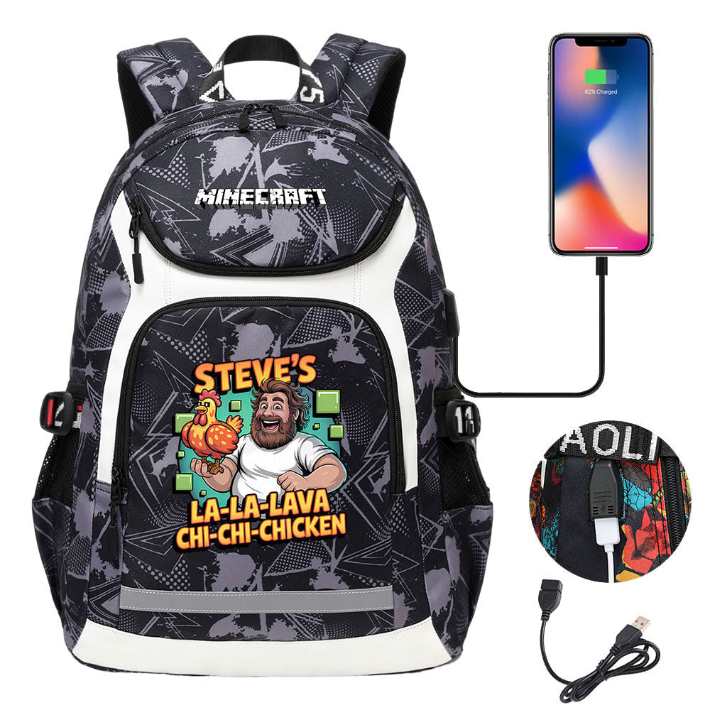 Minecraft Movie USB Charging Backpack School NoteBook Laptop Travel Bags
