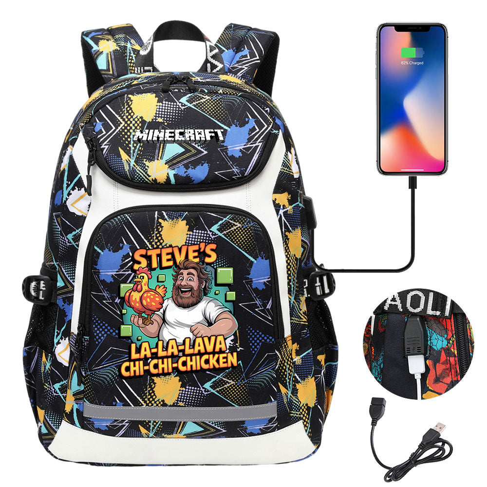 Minecraft Movie USB Charging Backpack School NoteBook Laptop Travel Bags
