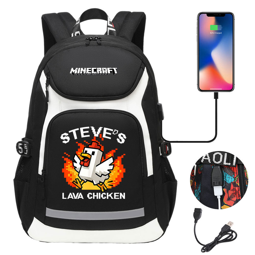 Minecraft Movie USB Charging Backpack School NoteBook Laptop Travel Bags