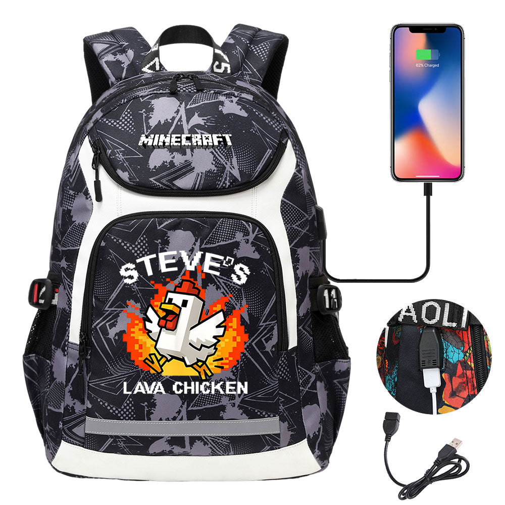 Minecraft Movie USB Charging Backpack School NoteBook Laptop Travel Bags