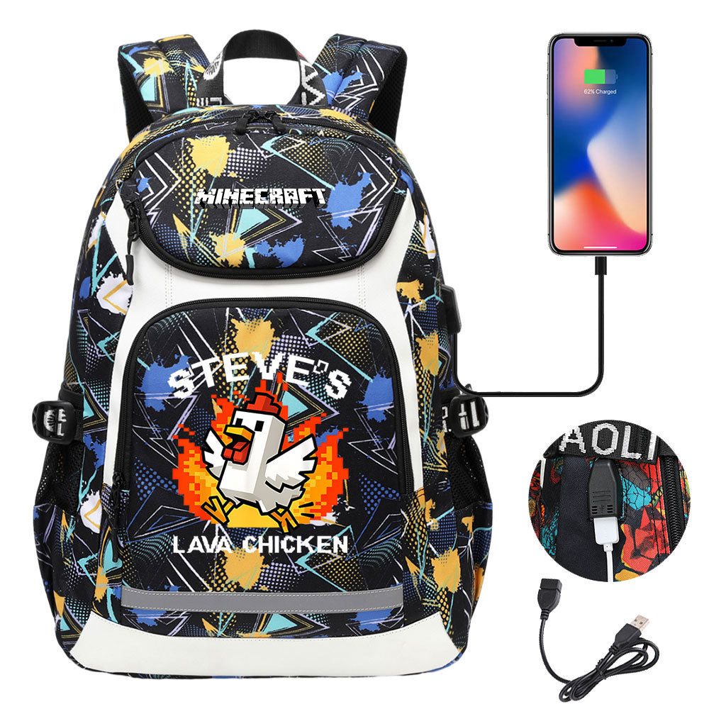 Minecraft Movie USB Charging Backpack School NoteBook Laptop Travel Bags