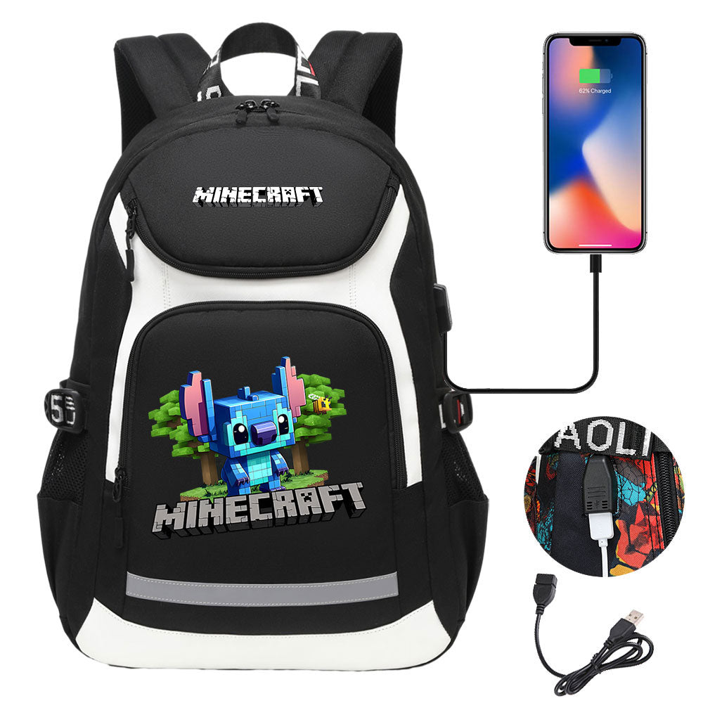 Minecraft Movie USB Charging Backpack School NoteBook Laptop Travel Bags