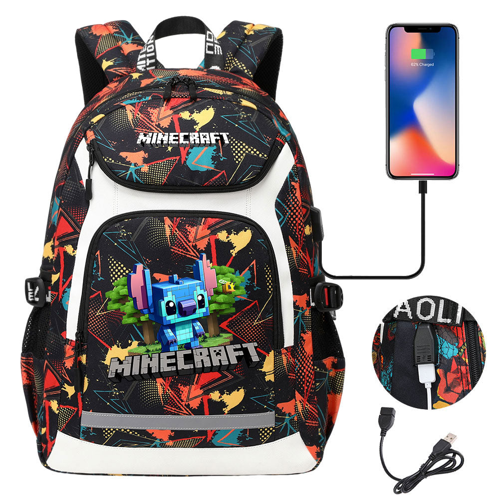 Minecraft Movie USB Charging Backpack School NoteBook Laptop Travel Bags