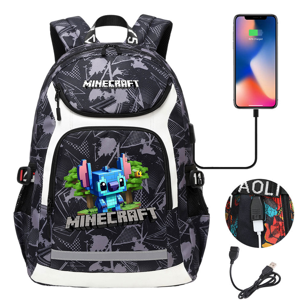 Minecraft Movie USB Charging Backpack School NoteBook Laptop Travel Bags