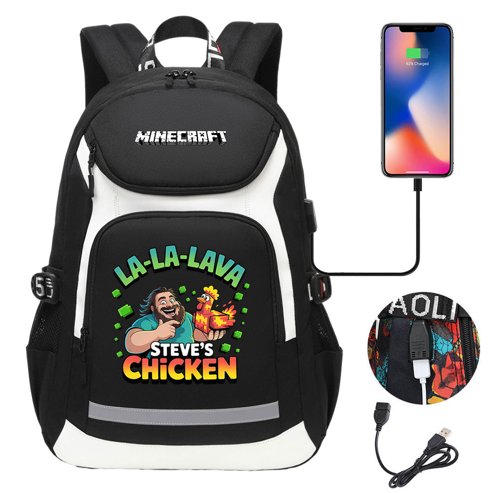 Minecraft Movie USB Charging Backpack School NoteBook Laptop Travel Bags