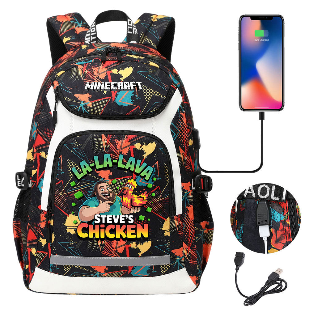 Minecraft Movie USB Charging Backpack School NoteBook Laptop Travel Bags
