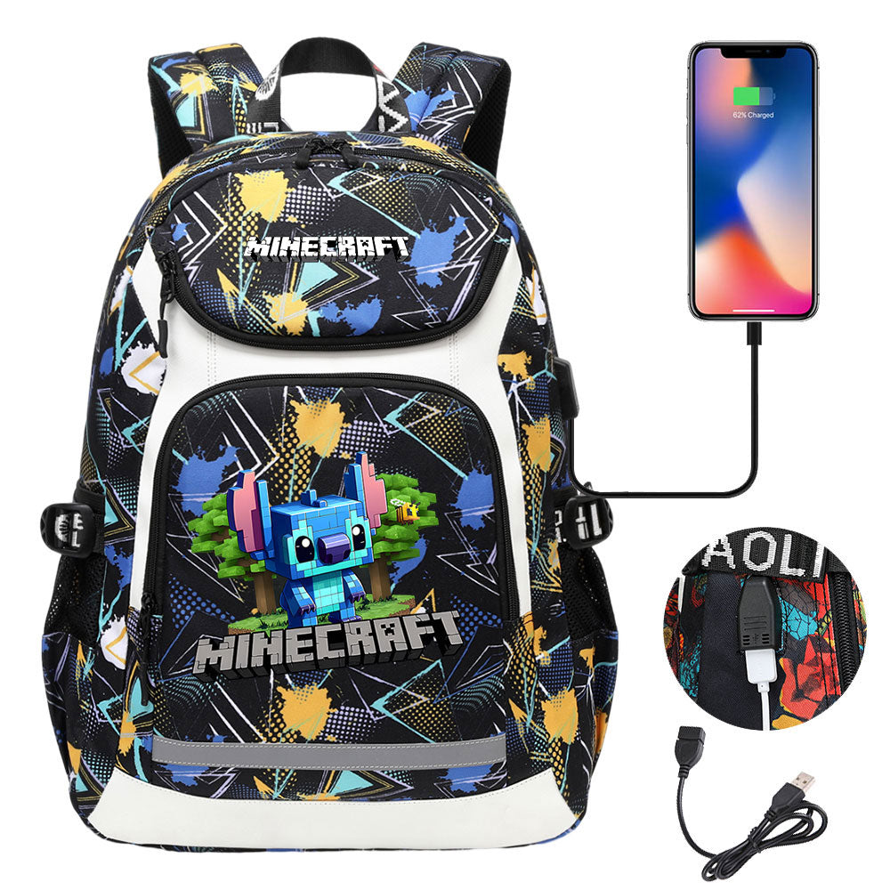 Minecraft Movie USB Charging Backpack School NoteBook Laptop Travel Bags