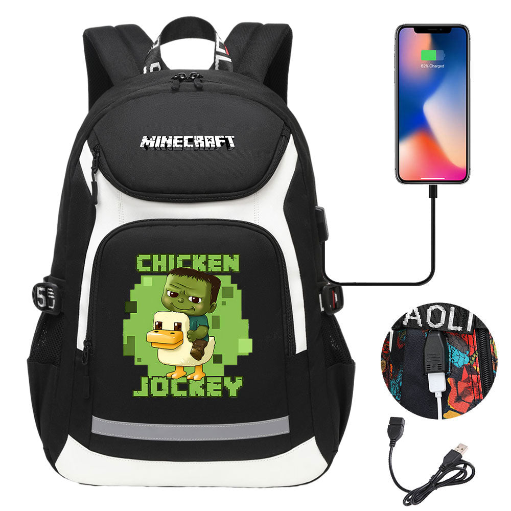 Minecraft Movie USB Charging Backpack School NoteBook Laptop Travel Bags