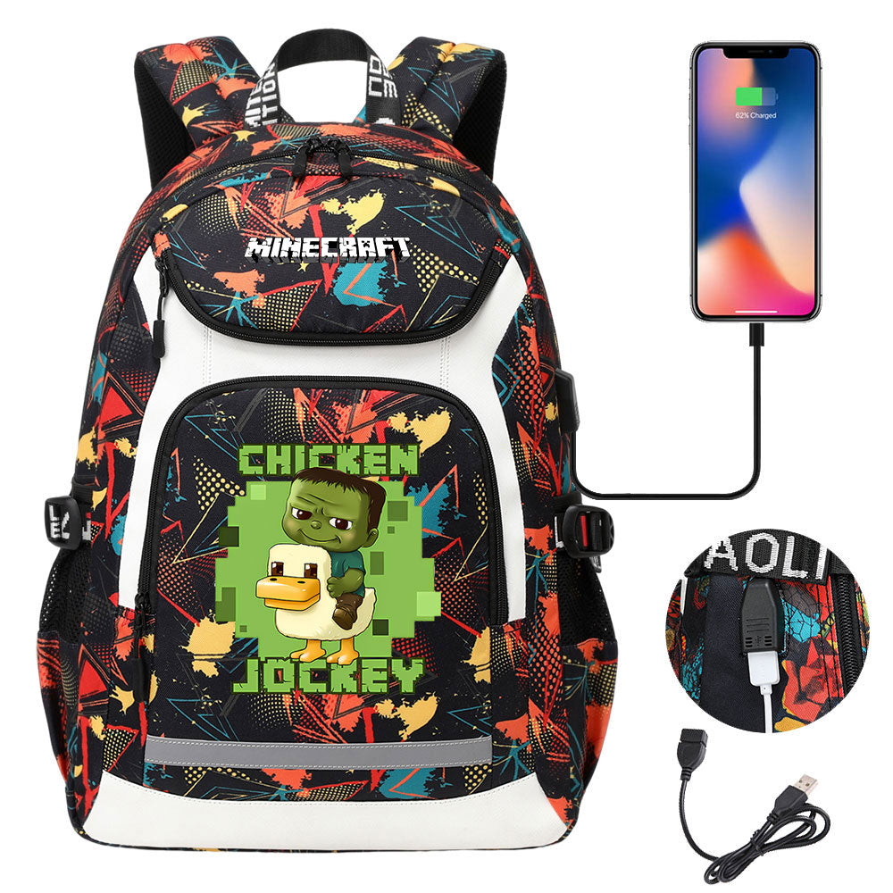 Minecraft Movie USB Charging Backpack School NoteBook Laptop Travel Bags