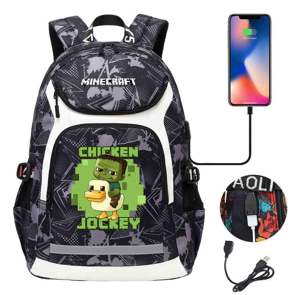 Minecraft Movie USB Charging Backpack School NoteBook Laptop Travel Bags