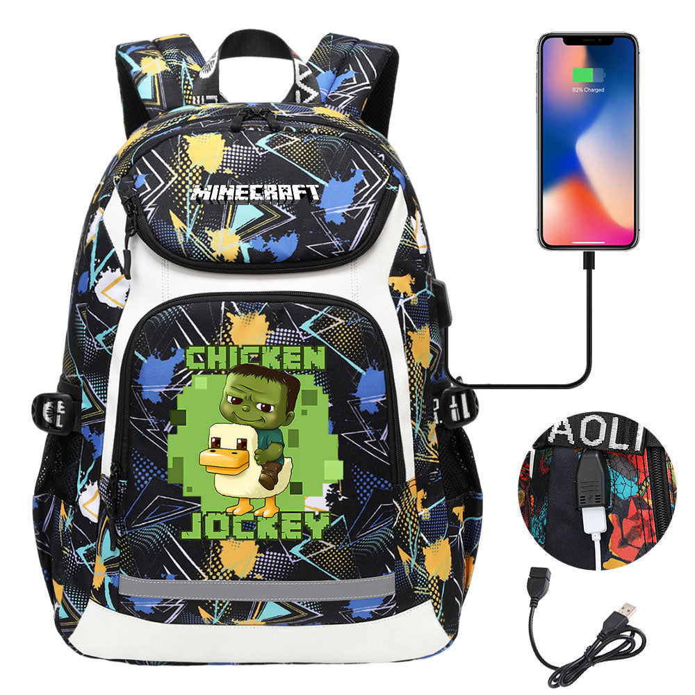 Minecraft Movie USB Charging Backpack School NoteBook Laptop Travel Bags