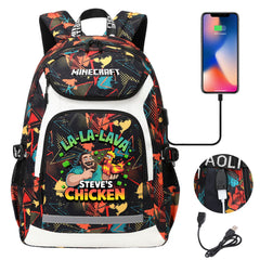 Minecraft Movie USB Charging Backpack School NoteBook Laptop Travel Bags