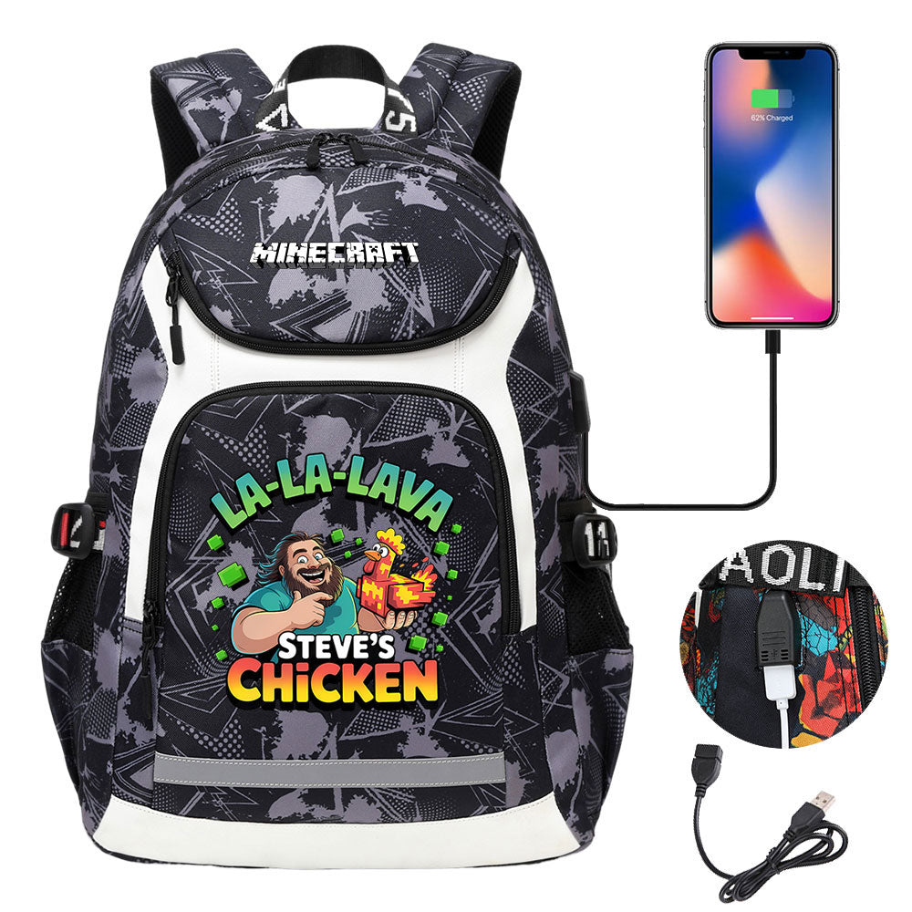 Minecraft Movie USB Charging Backpack School NoteBook Laptop Travel Bags