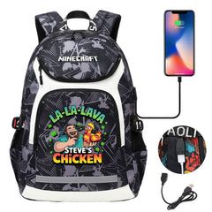 Minecraft Movie USB Charging Backpack School NoteBook Laptop Travel Bags