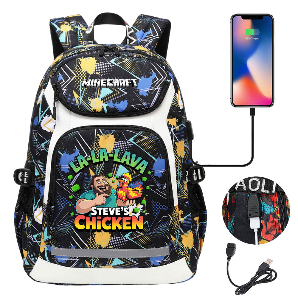 Minecraft Movie USB Charging Backpack School NoteBook Laptop Travel Bags