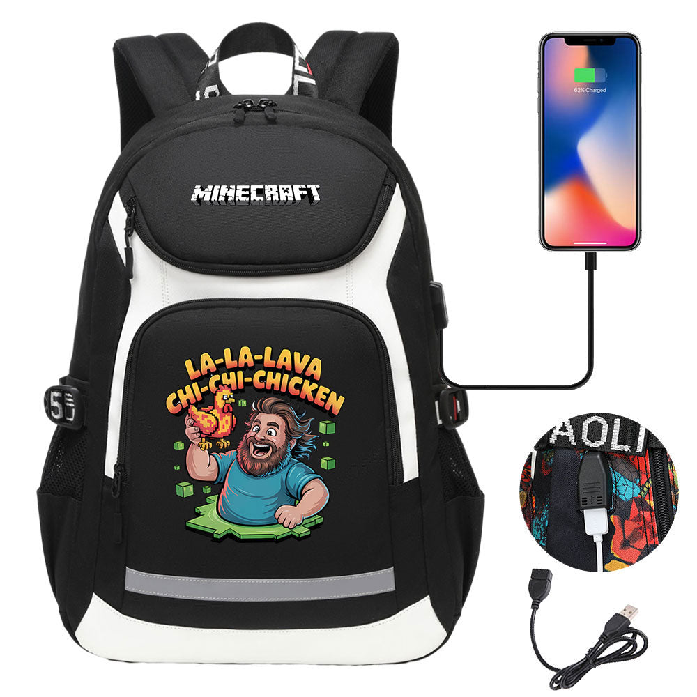 Minecraft Movie USB Charging Backpack School NoteBook Laptop Travel Bags