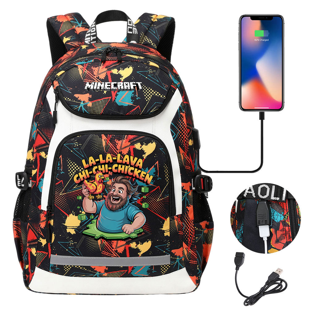 Minecraft Movie USB Charging Backpack School NoteBook Laptop Travel Bags
