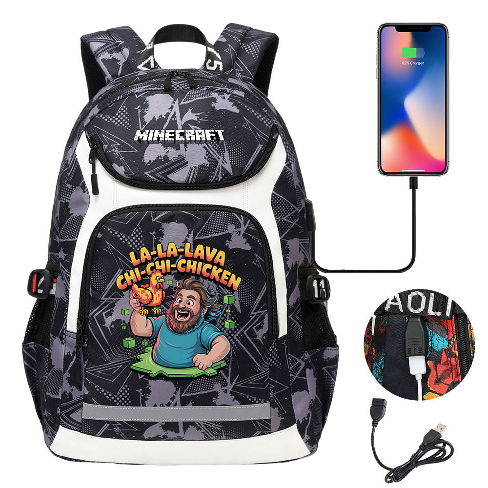 Minecraft Movie USB Charging Backpack School NoteBook Laptop Travel Bags