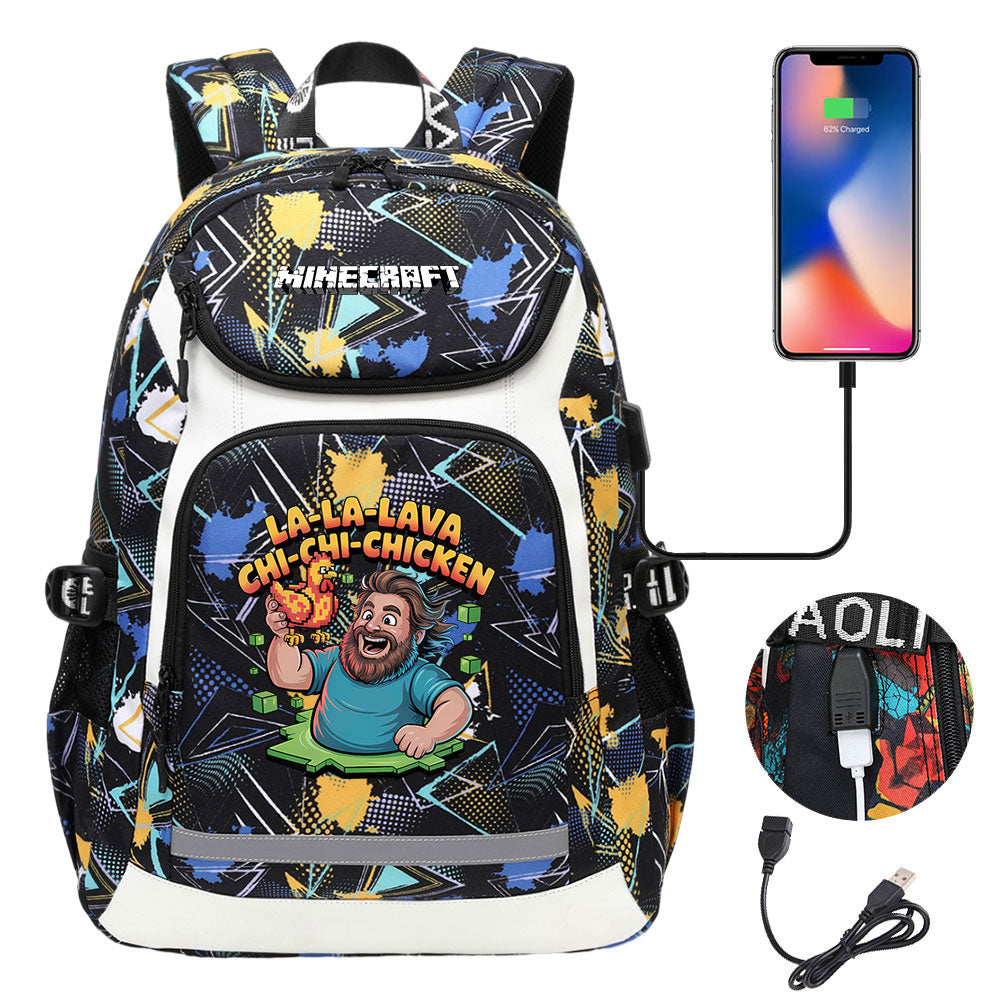 Minecraft Movie USB Charging Backpack School NoteBook Laptop Travel Bags
