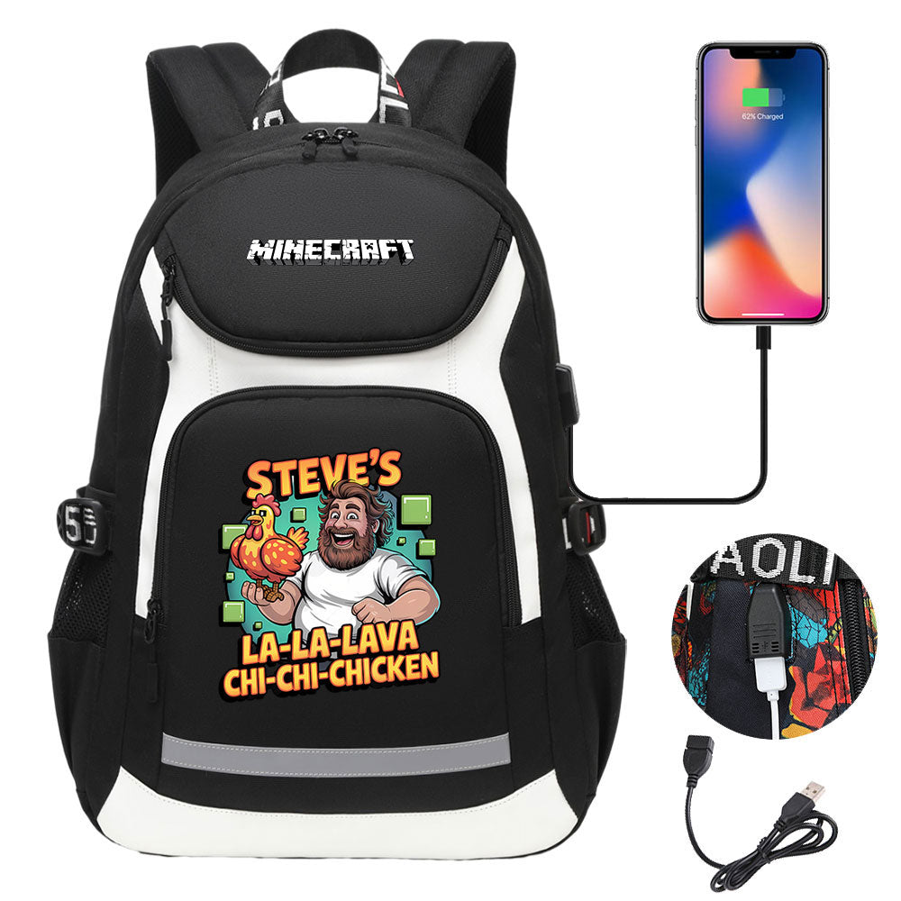 Minecraft Movie USB Charging Backpack School NoteBook Laptop Travel Bags