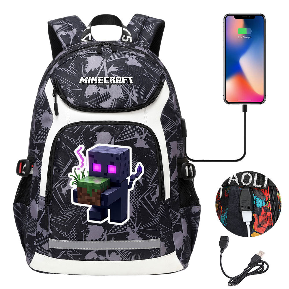 Minecraft Enderman USB Charging Backpack School NoteBook Laptop Travel Bags