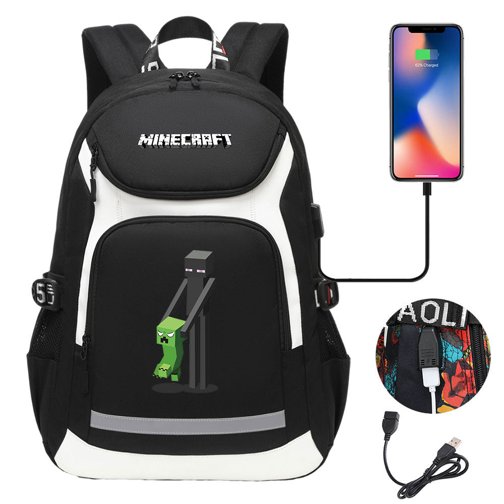 Minecraft Enderman USB Charging Backpack School NoteBook Laptop Travel Bags