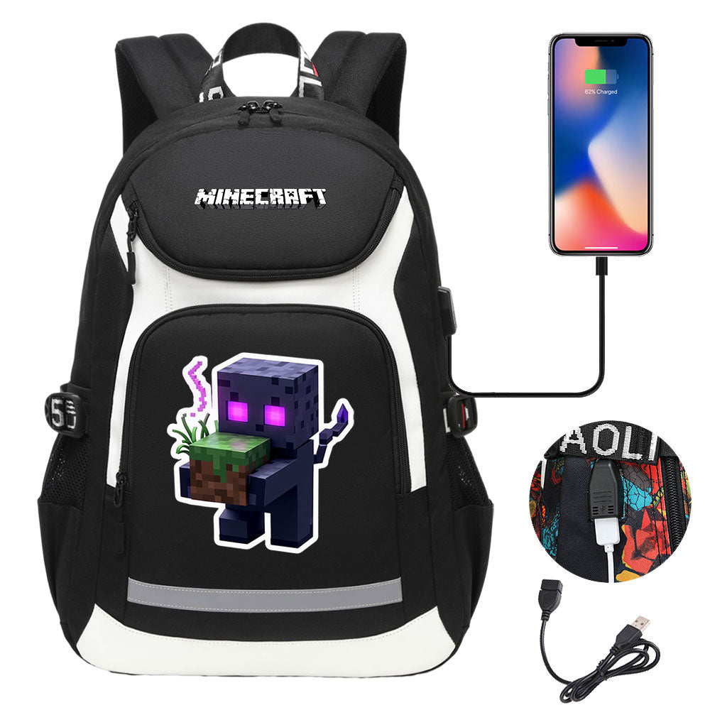 Minecraft Enderman USB Charging Backpack School NoteBook Laptop Travel Bags