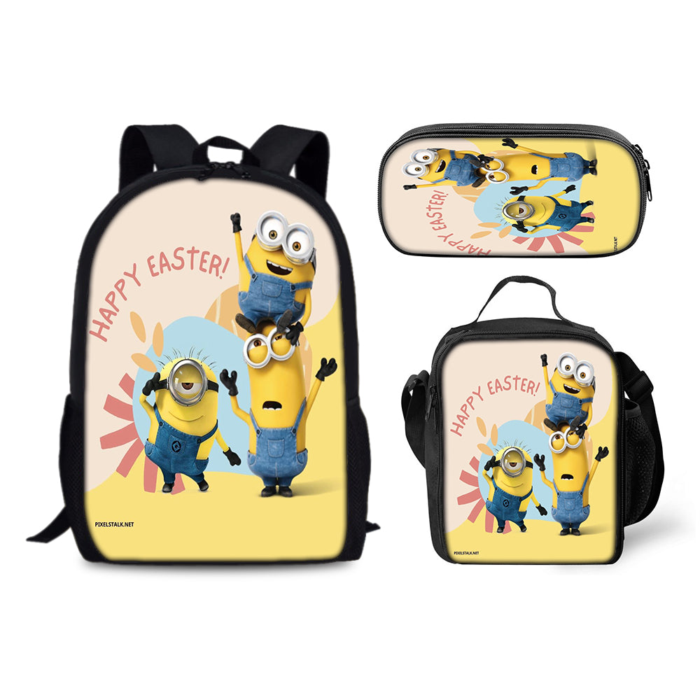 Minions Schoolbag Backpack Lunch Bag Pencil Case 3pcs Set Gift for Kids Students