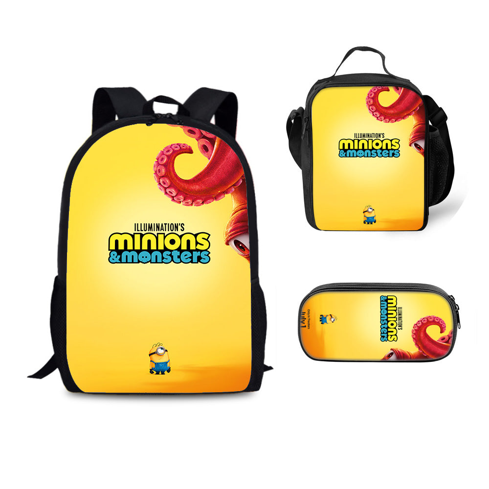 Minions & Monsters Schoolbag Backpack Lunch Bag Pencil Case 3pcs Set Gift for Kids Students