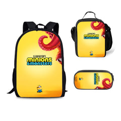 Minions & Monsters Schoolbag Backpack Lunch Bag Pencil Case 3pcs Set Gift for Kids Students