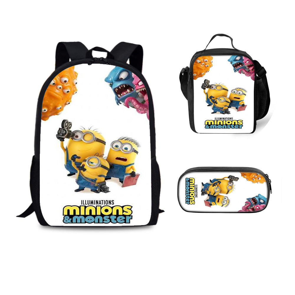 Minions & Monsters Schoolbag Backpack Lunch Bag Pencil Case 3pcs Set Gift for Kids Students