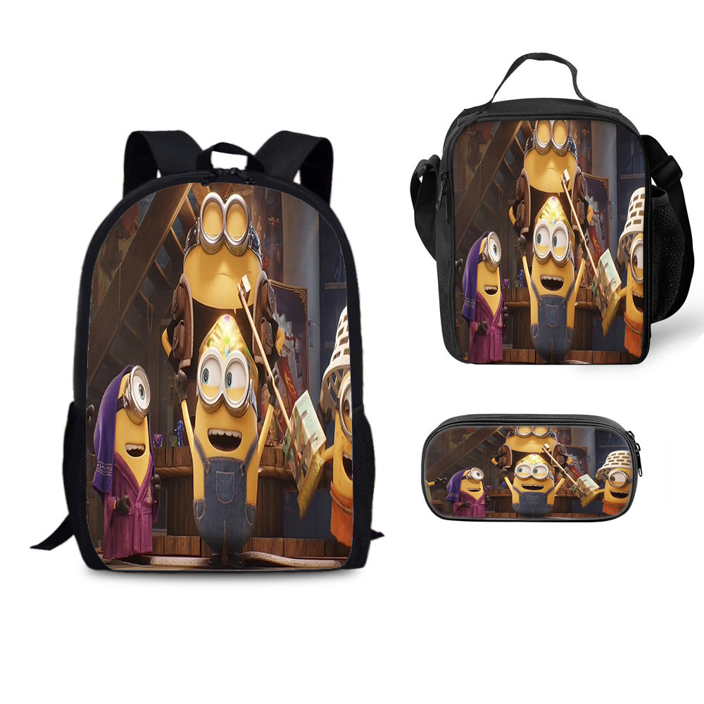 Minions & Monsters Schoolbag Backpack Lunch Bag Pencil Case 3pcs Set Gift for Kids Students
