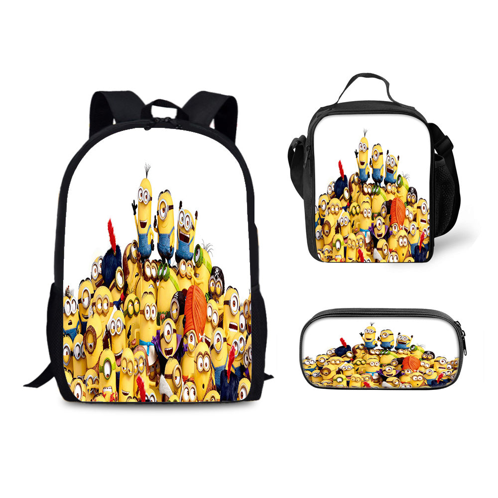 Minions & Monsters Schoolbag Backpack Lunch Bag Pencil Case 3pcs Set Gift for Kids Students