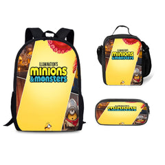 Minions & Monsters Schoolbag Backpack Lunch Bag Pencil Case 3pcs Set Gift for Kids Students