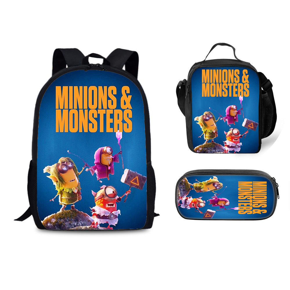 Minions & Monsters Schoolbag Backpack Lunch Bag Pencil Case 3pcs Set Gift for Kids Students