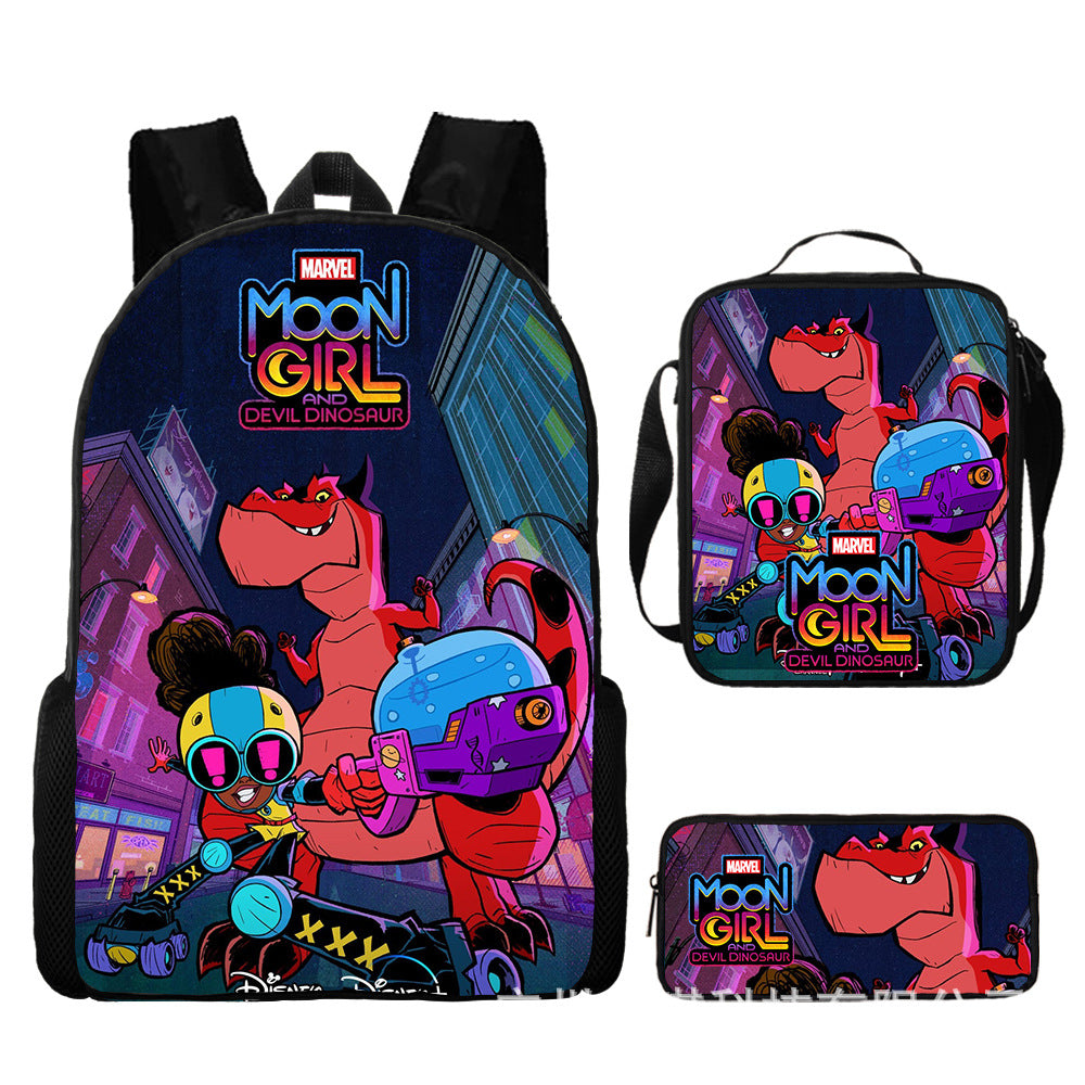 Moon Girl and Devil Dinosaur Schoolbag Backpack Lunch Bag Pencil Case 3pcs Set Gift for Kids Students